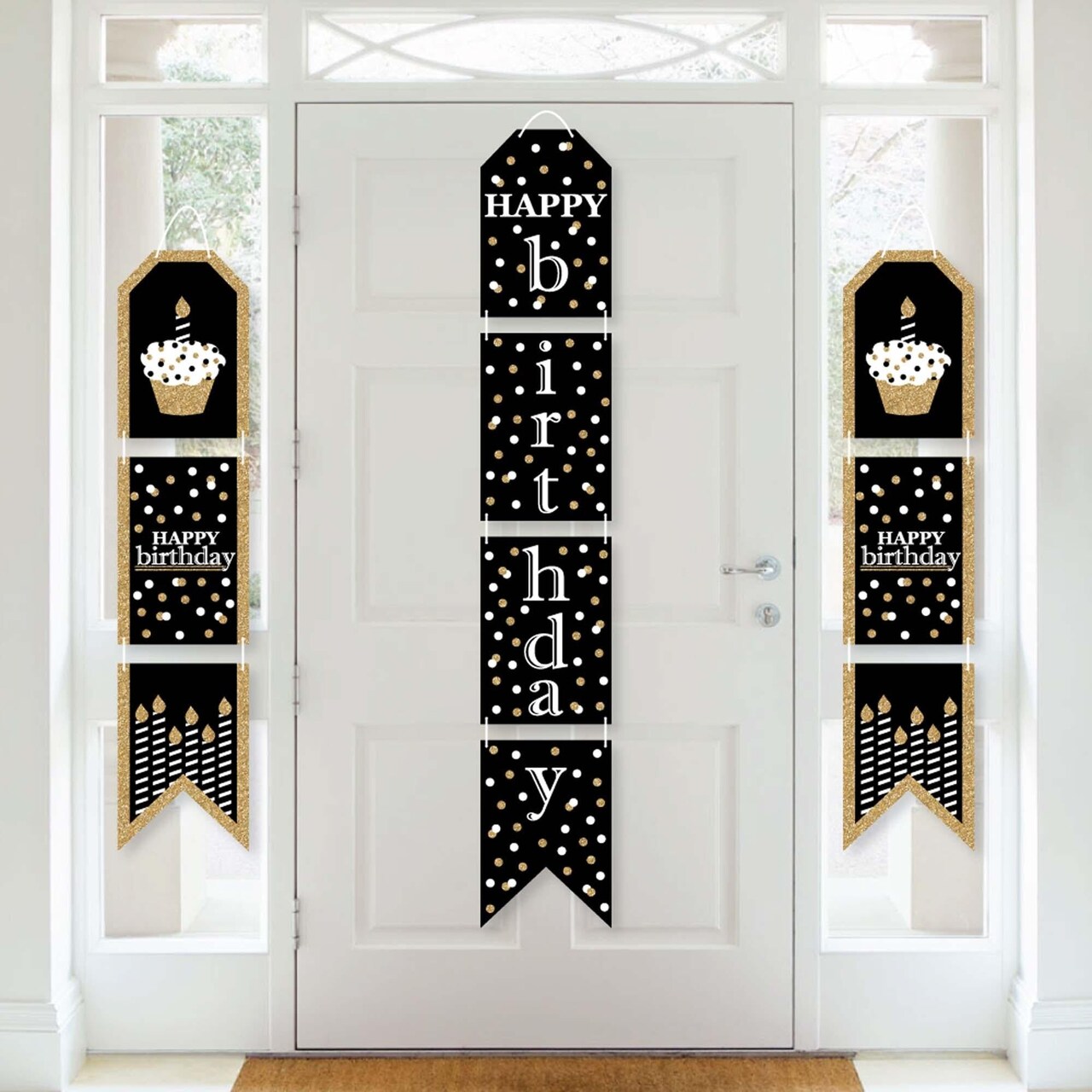 Big Dot of Happiness Adult Happy Birthday - Gold - Hanging Vertical Paper Door Banners - Birthday Party Wall Decoration Kit - Indoor Door Decor